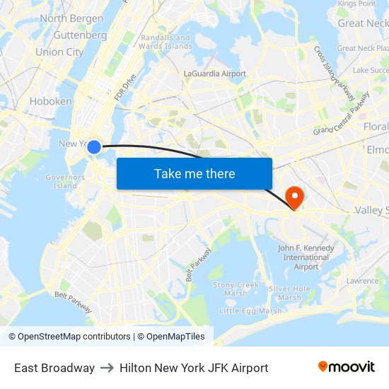 East Broadway to Hilton New York JFK Airport map