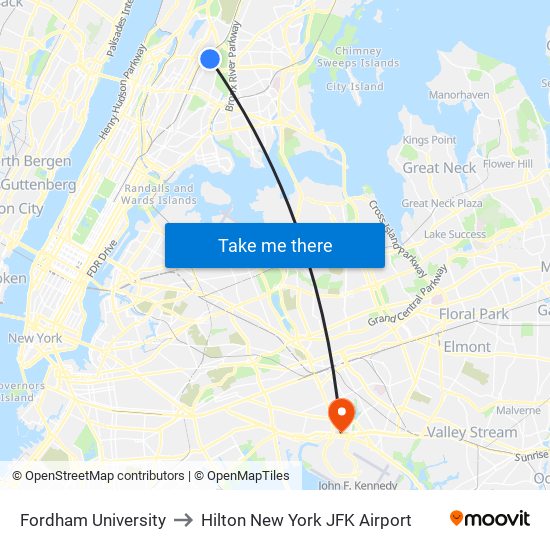 Fordham University to Hilton New York JFK Airport map