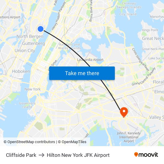 Cliffside Park to Hilton New York JFK Airport map