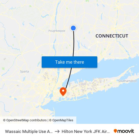 Wassaic Multiple Use Area to Hilton New York JFK Airport map