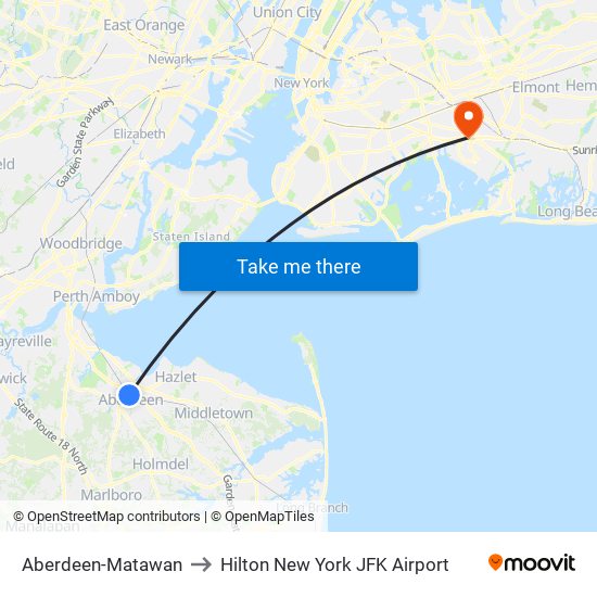 Aberdeen-Matawan to Hilton New York JFK Airport map