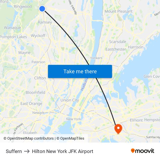 Suffern to Hilton New York JFK Airport map