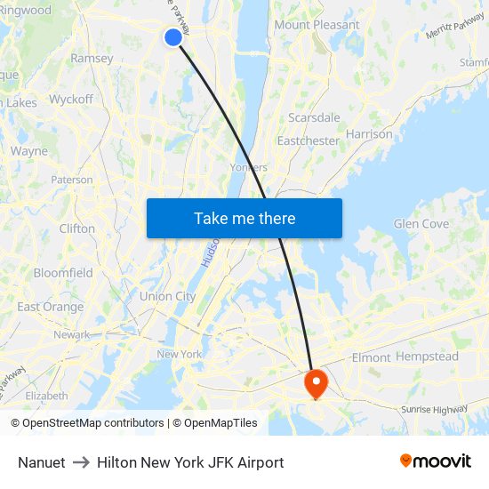 Nanuet to Hilton New York JFK Airport map