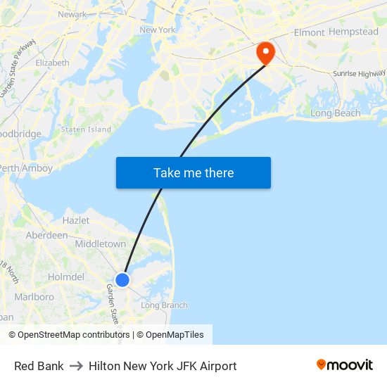 Red Bank to Hilton New York JFK Airport map