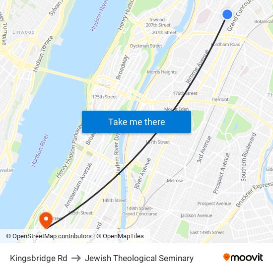 Kingsbridge Rd to Jewish Theological Seminary map
