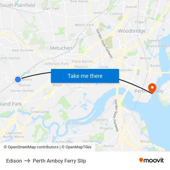 Edison to Perth Amboy Ferry Slip map