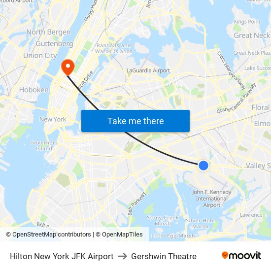 Hilton New York JFK Airport to Gershwin Theatre map