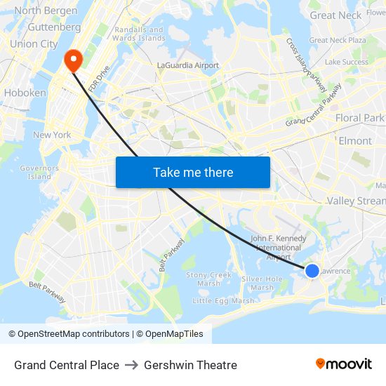 Grand Central Place to Gershwin Theatre map