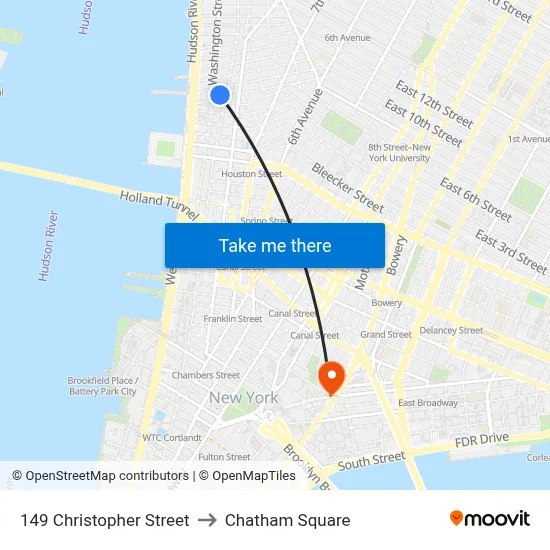 149 Christopher Street to Chatham Square map