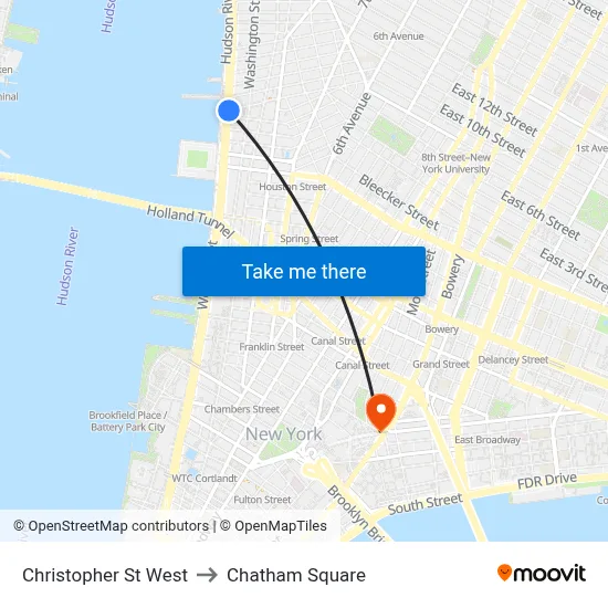 Christopher St West to Chatham Square map