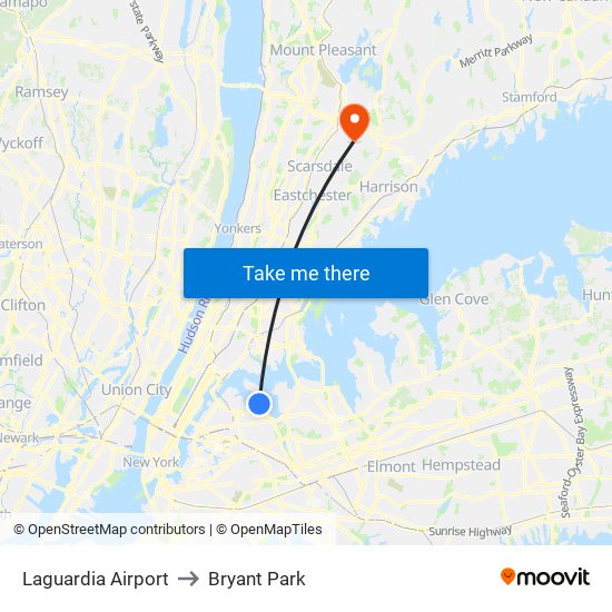 Laguardia Airport to Bryant Park map