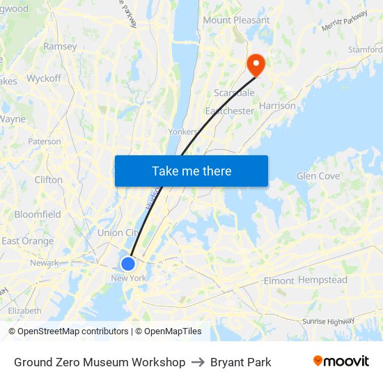 Ground Zero Museum Workshop to Bryant Park map