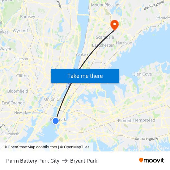 Parm Battery Park City to Bryant Park map