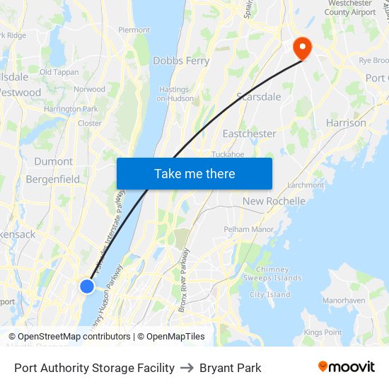 Port Authority Storage Facility to Bryant Park map