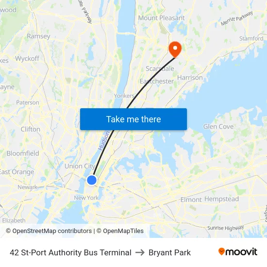 42 St-Port Authority Bus Terminal to Bryant Park map