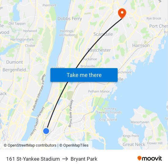 161 St-Yankee Stadium to Bryant Park map