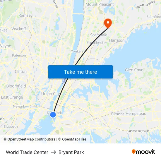 World Trade Center to Bryant Park map
