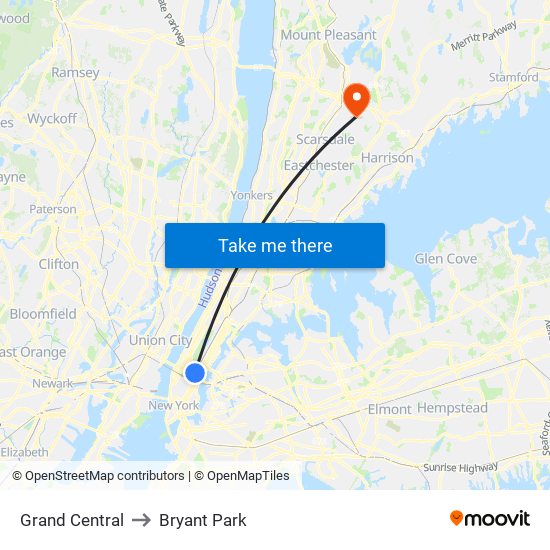 Grand Central to Bryant Park map