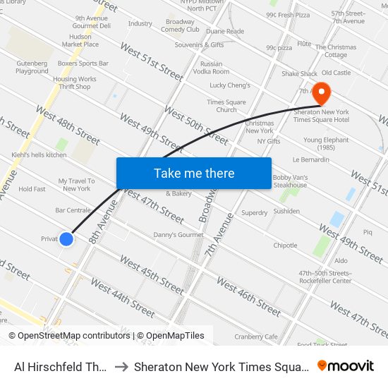 Al Hirschfeld Theatre to Sheraton New York Times Square Hotel map