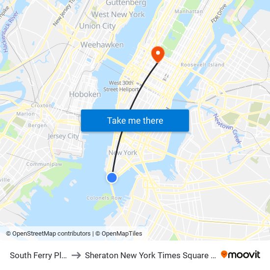South Ferry Plaza to Sheraton New York Times Square Hotel map