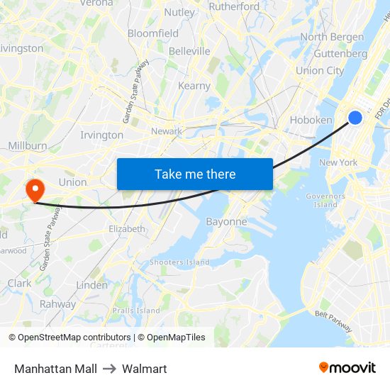Manhattan Mall to Walmart map