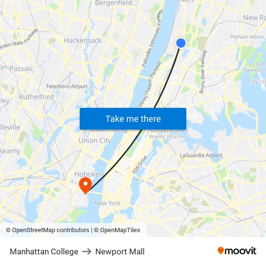 Manhattan College to Newport Mall map