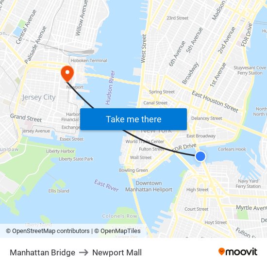 Manhattan Bridge to Newport Mall map