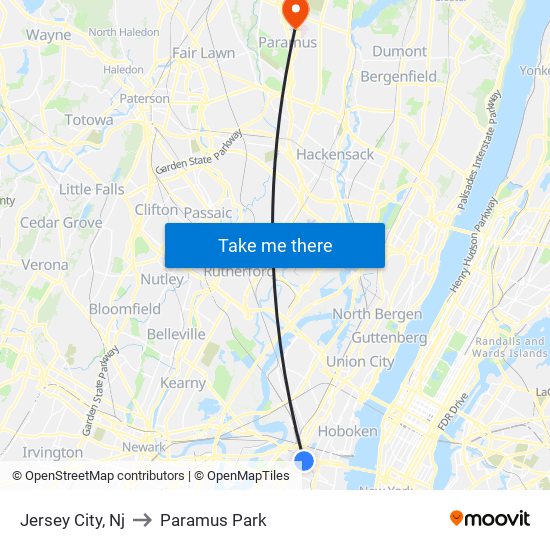 Jersey City, Nj to Paramus Park map