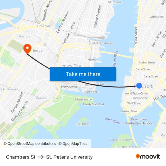 Chambers St to St. Peter's University map