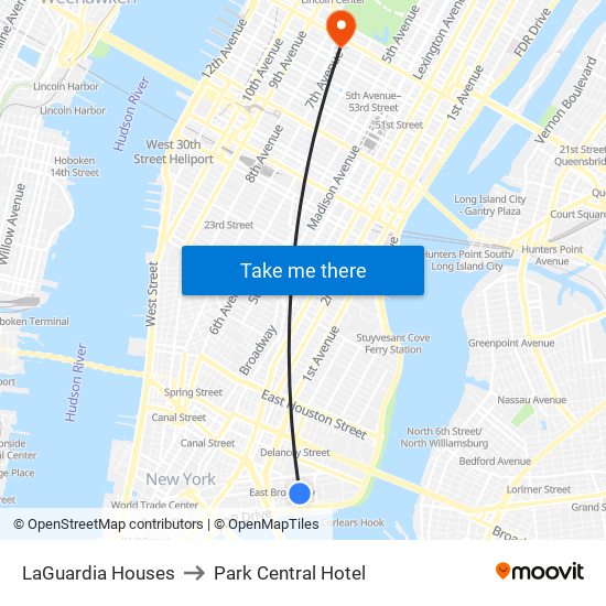 LaGuardia Houses to Park Central Hotel map