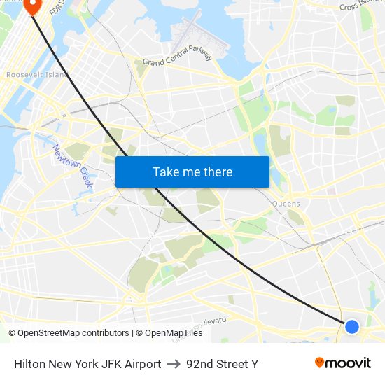 Hilton New York JFK Airport to 92nd Street Y map