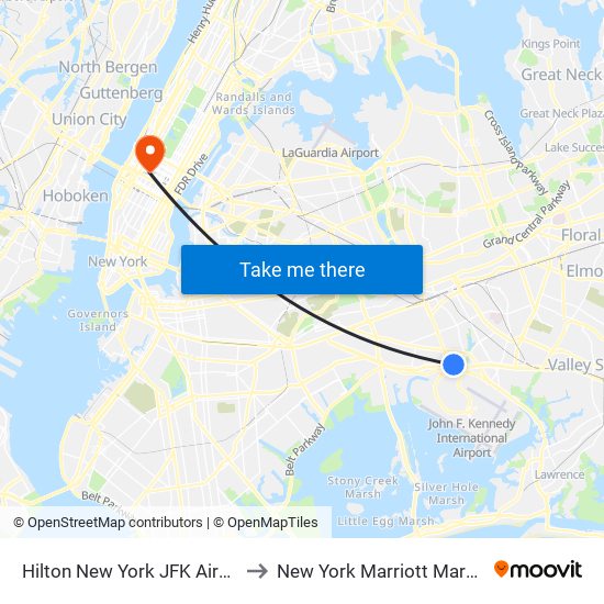 Hilton New York JFK Airport to New York Marriott Marquis map