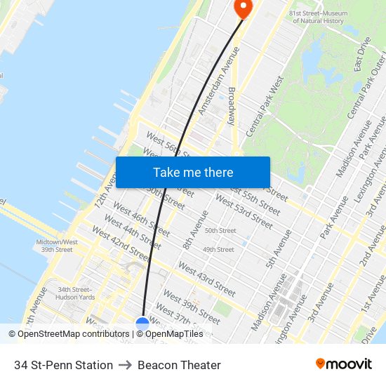 34 St-Penn Station to Beacon Theater map