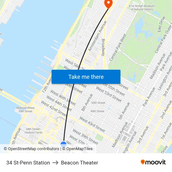34 St-Penn Station to Beacon Theater map