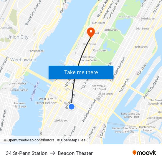34 St-Penn Station to Beacon Theater map