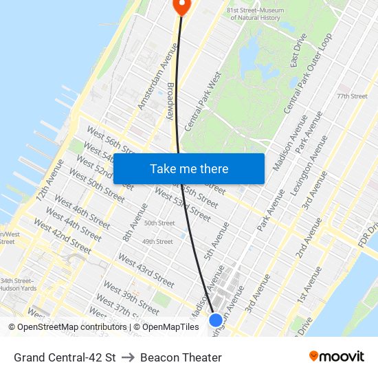 Grand Central-42 St to Beacon Theater map