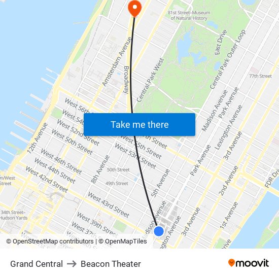 Grand Central to Beacon Theater map