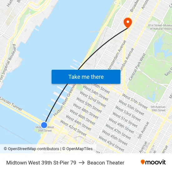 Midtown West 39th St-Pier 79 to Beacon Theater map