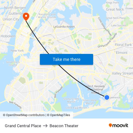 Grand Central Place to Beacon Theater map