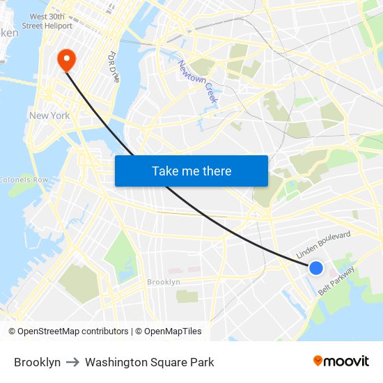 Brooklyn to Washington Square Park map