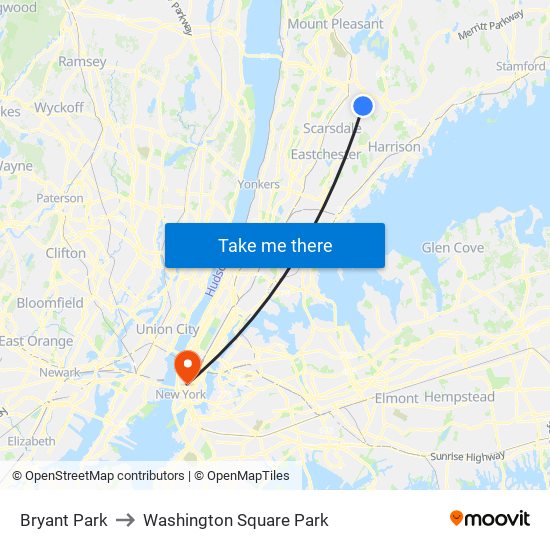 Bryant Park to Washington Square Park map