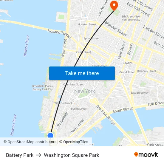 Battery Park to Washington Square Park map