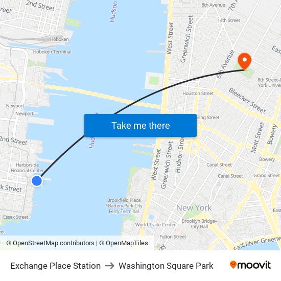 Exchange Place Station to Washington Square Park map