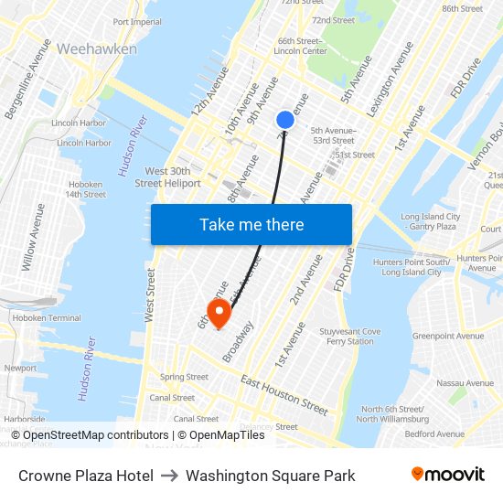 Crowne Plaza Hotel to Washington Square Park map