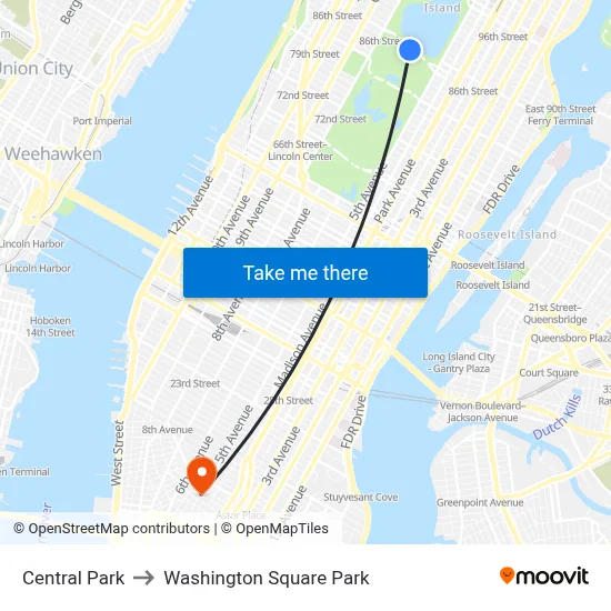 Central Park to Washington Square Park map