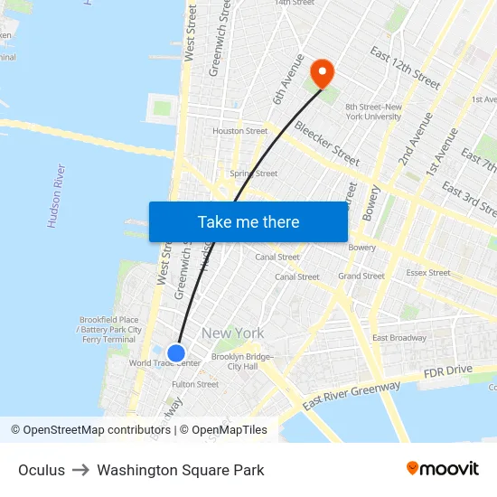 Oculus to Washington Square Park map