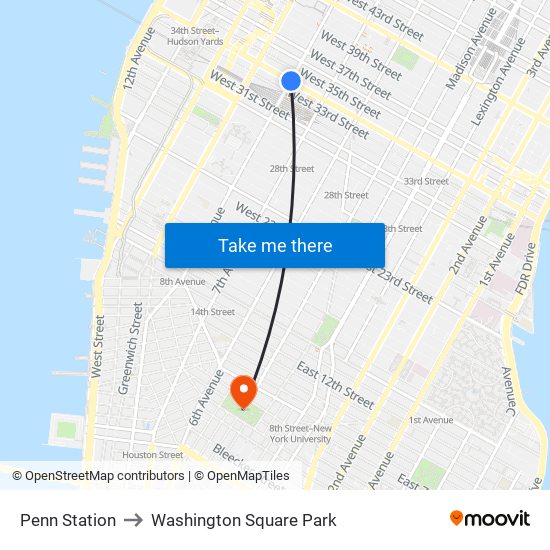 Penn Station to Washington Square Park map