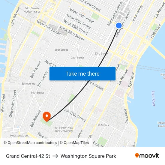 Grand Central-42 St to Washington Square Park map
