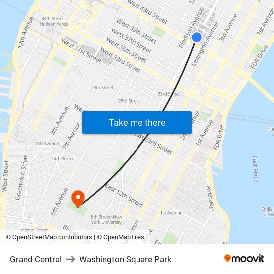 Grand Central to Washington Square Park map