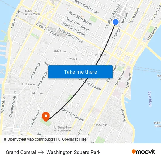 Grand Central to Washington Square Park map